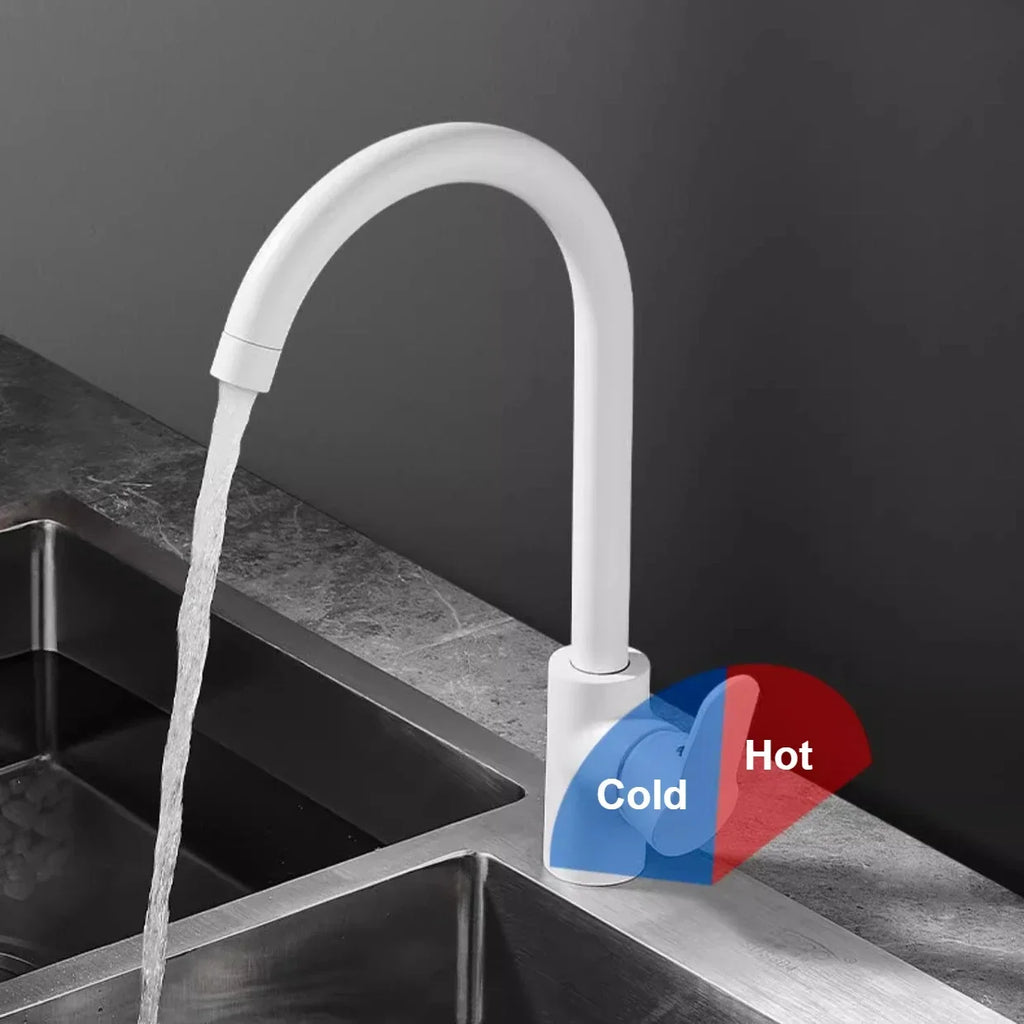 Modern Household Hot and Cold Mixing Tap Kitchen Faucet WashBasin Sink Tap Kitchen Faucets Deck Mounted White Taps