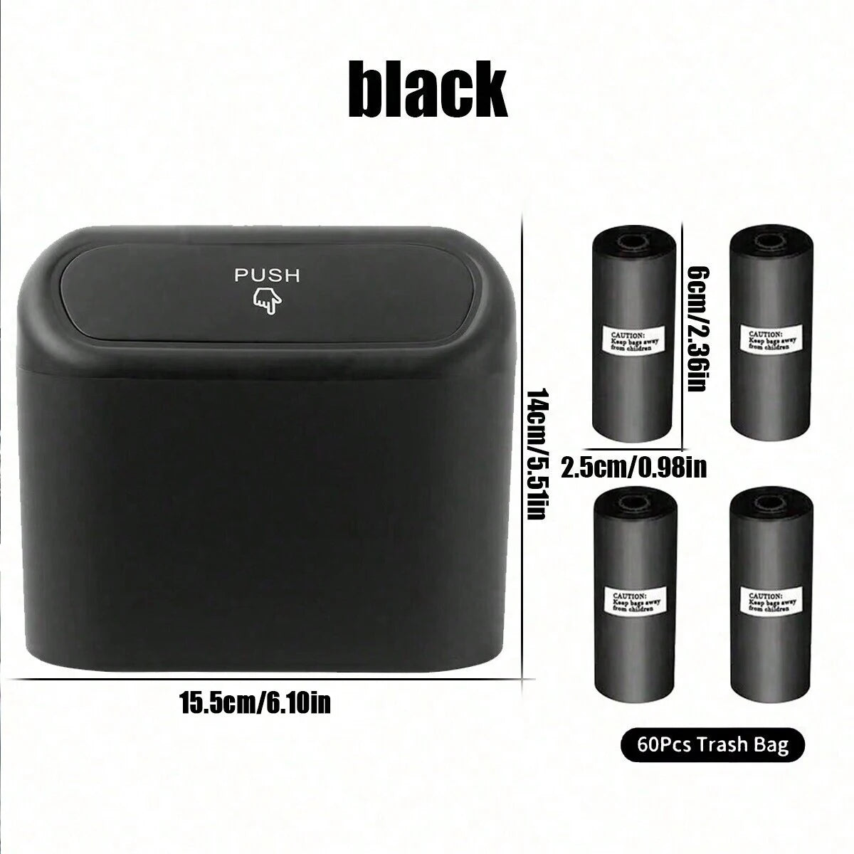 Car trash can with lid - 4 rolls of garbage bag, leak-proof, portable hanging trash can for vehicle organization