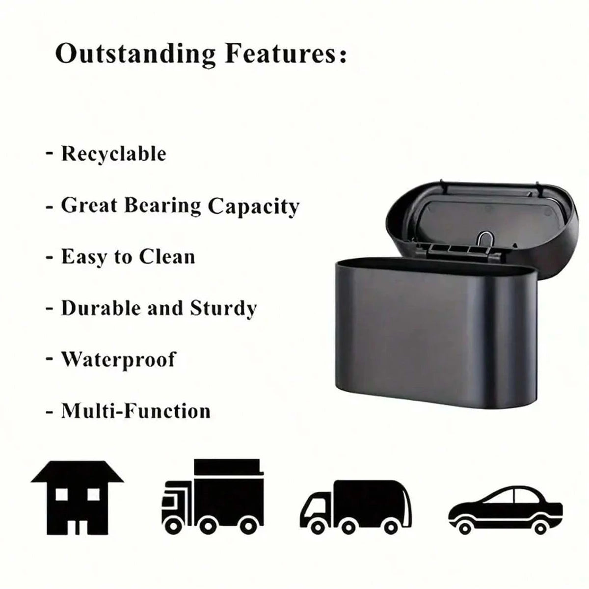Car trash can with lid - 4 rolls of garbage bag, leak-proof, portable hanging trash can for vehicle organization