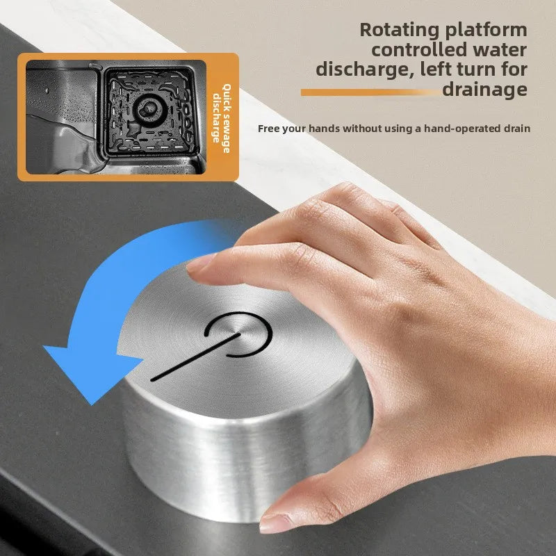 Heavy Duty Stainless Steel Kitchen Sink Large Single Bowl with Display Waterfall Flow Grey Modern Wash Basin for Home Use
