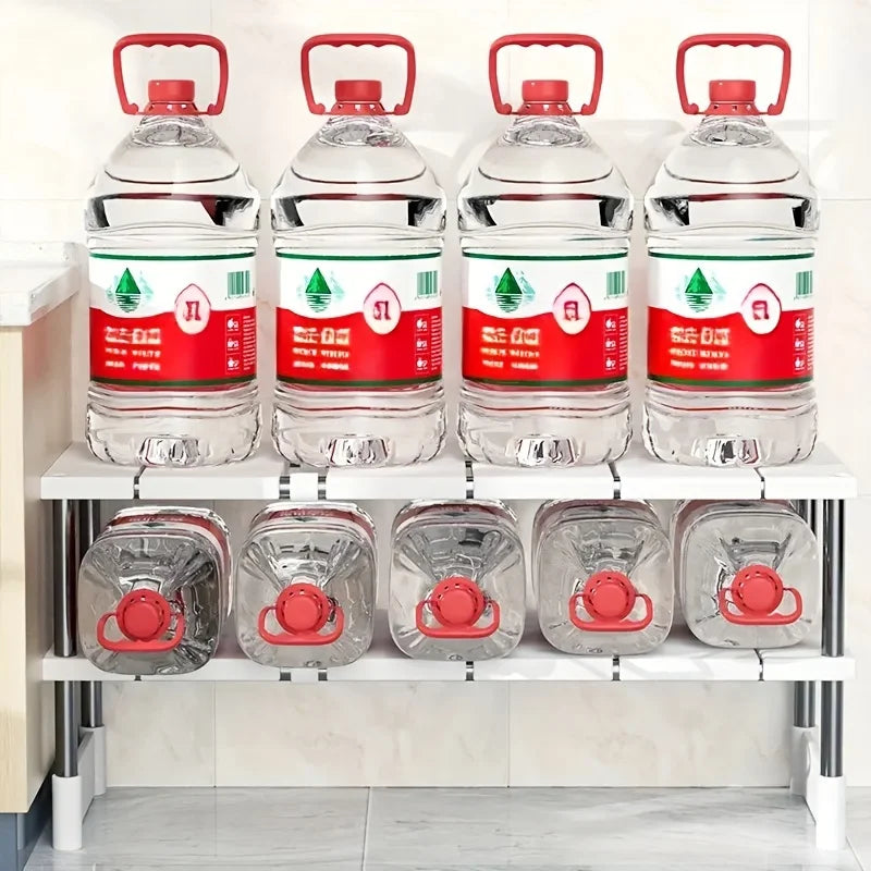 Adjustable Under Sink Storage Rack,Expandable Kitchen & Bathroom Cabinet Organizer, Durable Space-Saving Multi-Layer Pot Holder