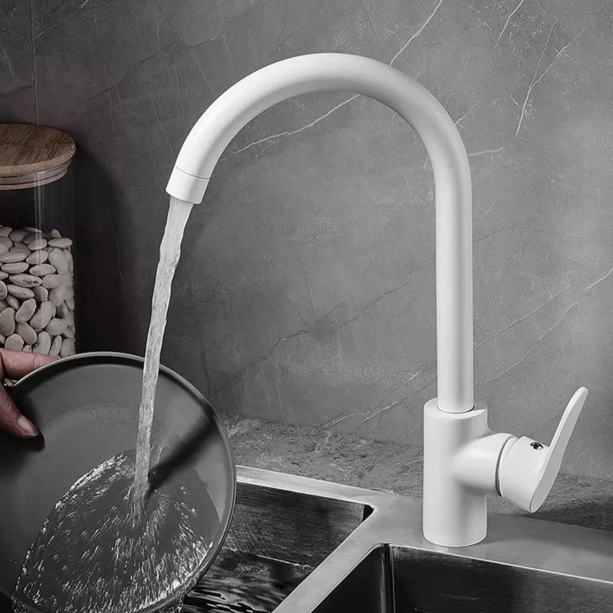 Modern Household Hot and Cold Mixing Tap Kitchen Faucet WashBasin Sink Tap Kitchen Faucets Deck Mounted White Taps
